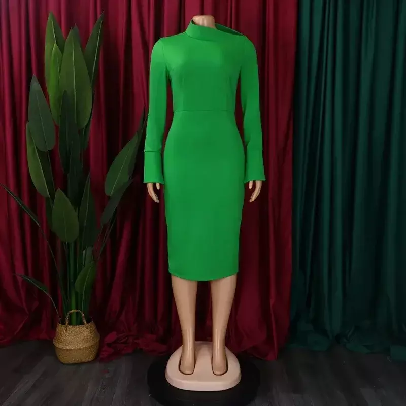 女性のためのエレガントなポリエステルボディコンドレス,アフリカンドレス,長袖,赤と緑のダシキ,秋の服