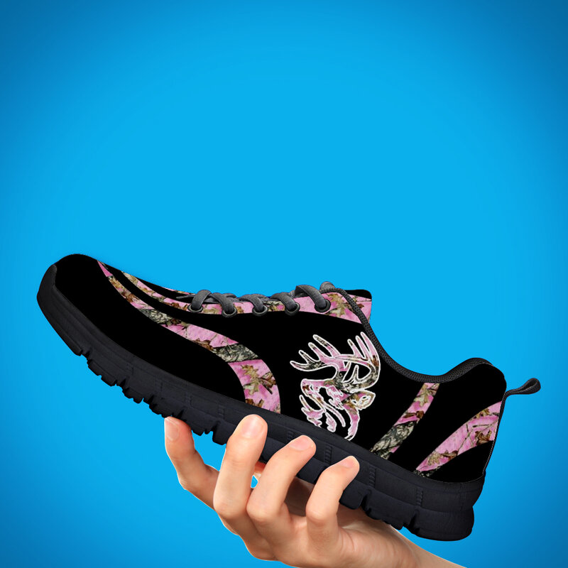 Женские кроссовки INSTANTARTS, повседневная обувь с принтом животных, с принтом розового лося/рогов, мягкая подошва, черные