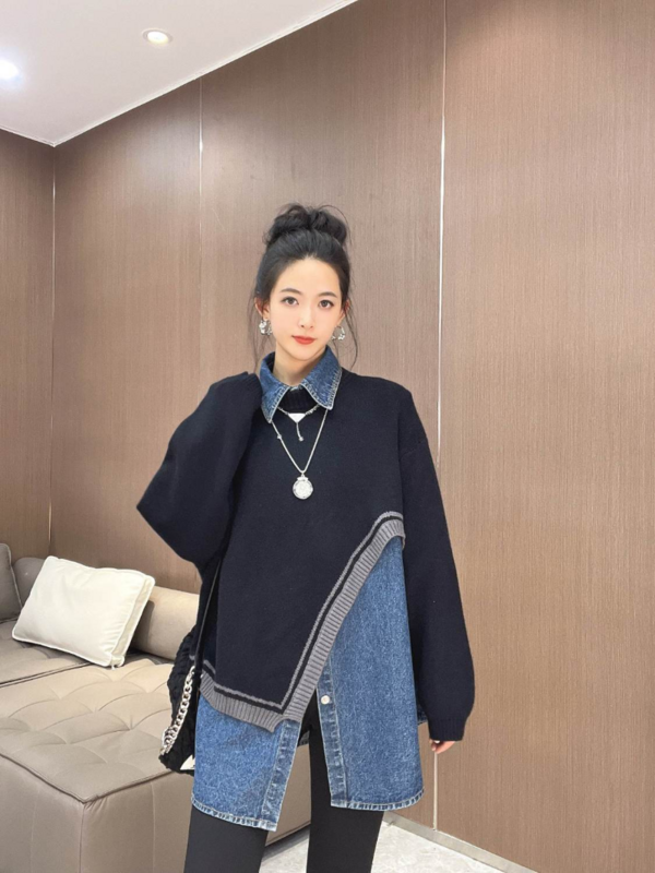 Maglione Pullover Versatile irregolare personalizzato donna primavera e autunno coreano manica lunga capispalla allentata O collo maglione