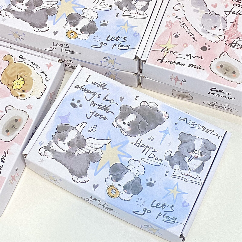 1Pc Ins Cute Cartoon Cat Puppy Cream Color Cardboard Plane Box Kawaii Girl Gift Packaging Express Carton DIY Packing Paper Box
