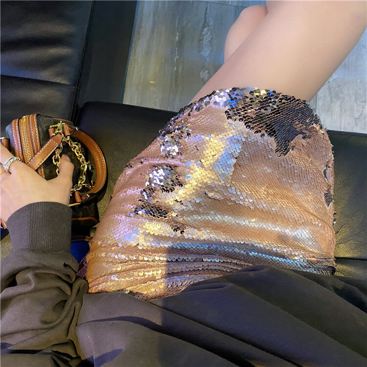 summer new skirt double-sided sequin skirts for women A-line high waist mini skirt fish scale pink mermaid skirt fashion 2023