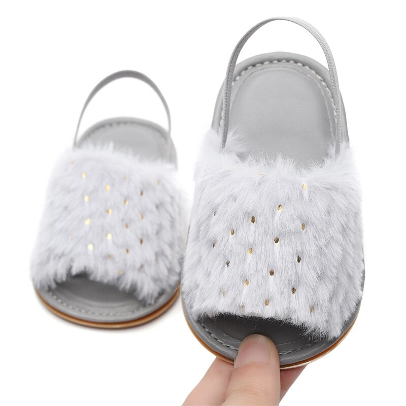 Sandálias de pelúcia para bebês, Princess Flats, sapatos de caminhada para criança, recém-nascido, infantil, verão, ponto dourado