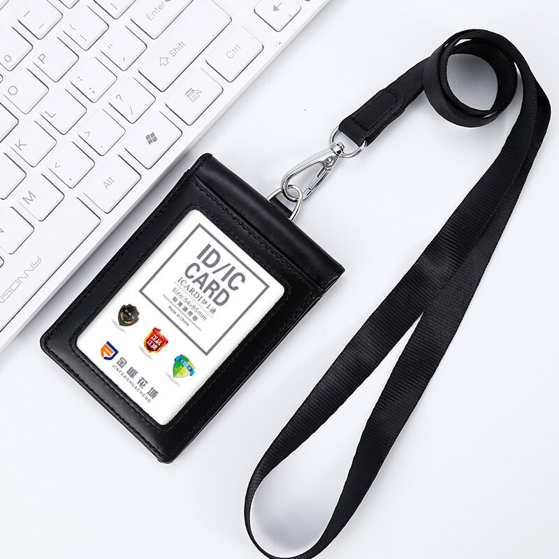 Set di carte d'identità in vera pelle di alta qualità nuovo porta Badge porta Badge porta Badge con Clip per carte di credito trasparente