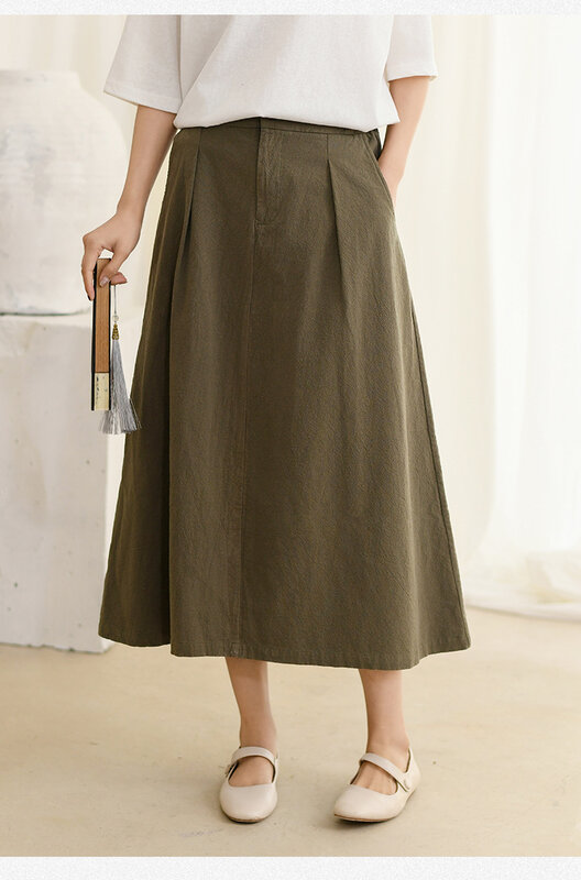 Женская юбка с баской, однотонная облегающая трапециевидная юбка из хлопка и льна, с высокой талией, в китайском стиле ретро, весна
