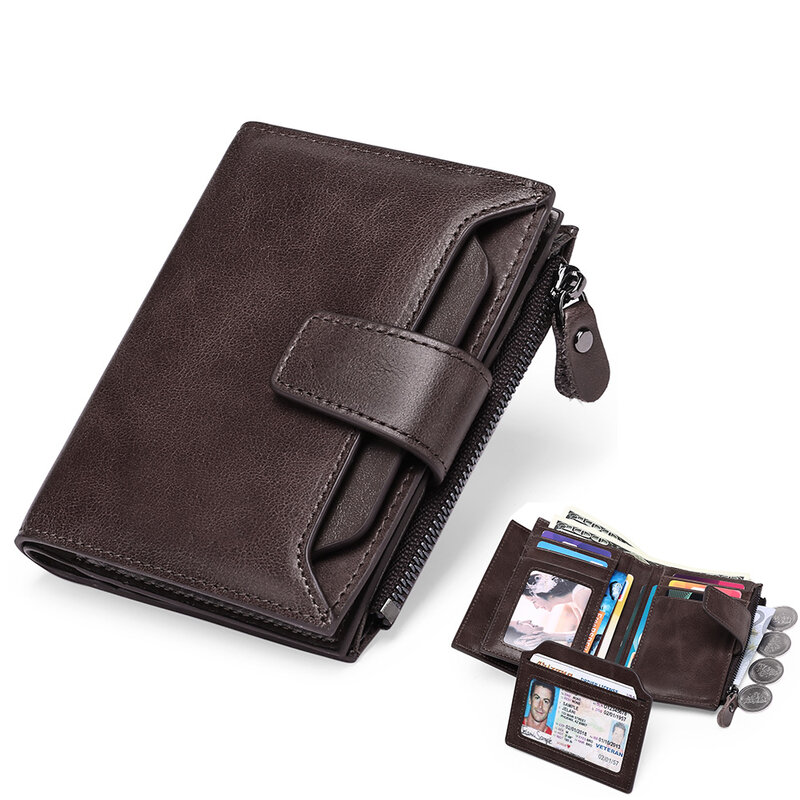 Krótki skórzany portfel męska, pierwsza warstwa przetartej skóry bydlęcej, casualowy portfel mody, pojemnik na kartę bankową, portfel na prawo jazdy kierowcy