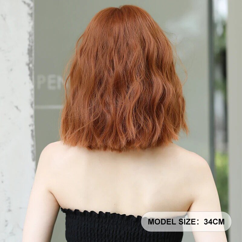 7JHH WIGS Lolita Wig Synthetic Short Wavy Bob Wig for Girl Cosplay High Density Loose Orange Costume Wigs with Fluffy Bangs