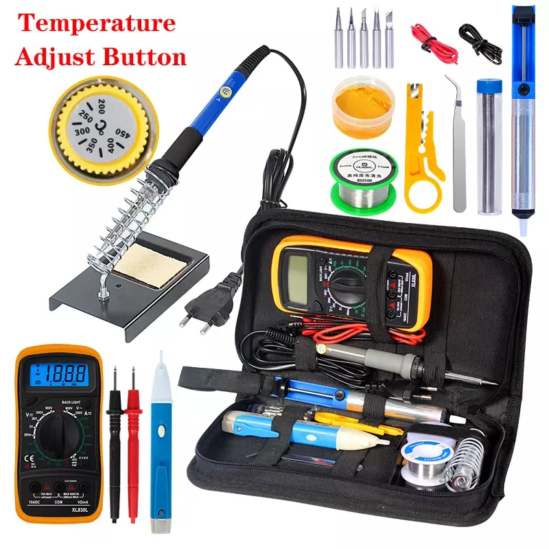 Kit de soldador eléctrico de temperatura, herramienta de soldadura con multímetro XL830L, 110V, 220V, 80W