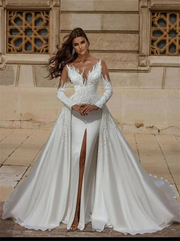 Seksowna suknia ślubna bez pleców 2024 elegancka sukienka ozdobiony paciorkami ślubny romantyczna sukienka o długości podłogi w kształcie linii A Vestidos De Novia