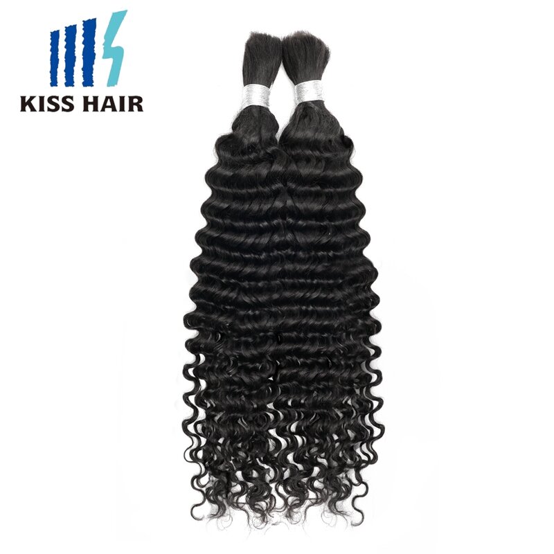 KissHair-trenzas de onda rizada profunda para trenzado, cabello humano indio Remy, sin trama, extensión ondulada, 24 pulgadas, 100g por pieza