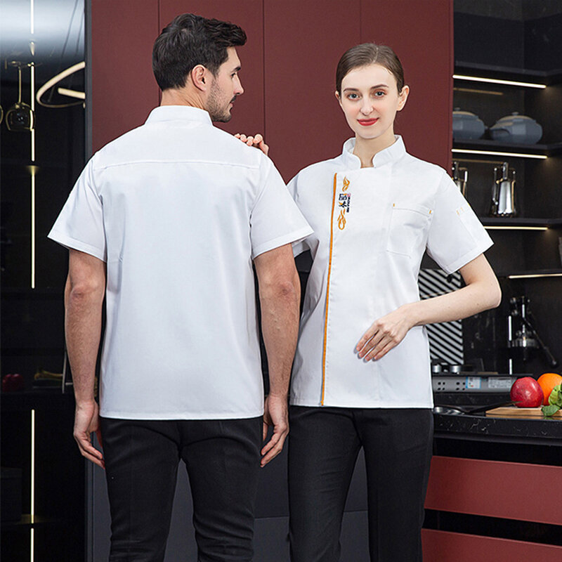Verão chef uniforme para os homens ocidental restaurante cozinha jaqueta padaria cozinheiro vestido hotel fino garçom roupas de trabalho camisa