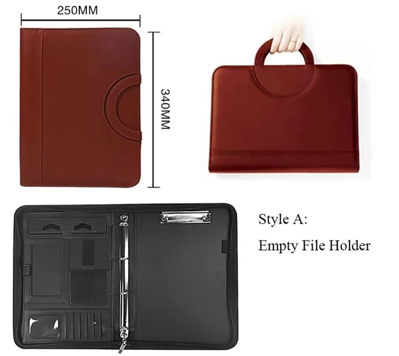 Portátil A4 PU Leather Portfolio Bag, Pasta de arquivos com calculadora, Organizador Binder, Gerente Office Document Pad Pasta, Personalizar Bag