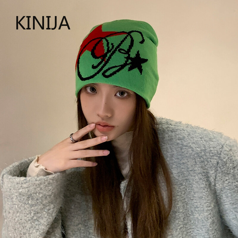Topi kupluk rajut Musim Dingin Pria Wanita, topi tudung Korea modis hangat untuk pria wanita Y2k Goth