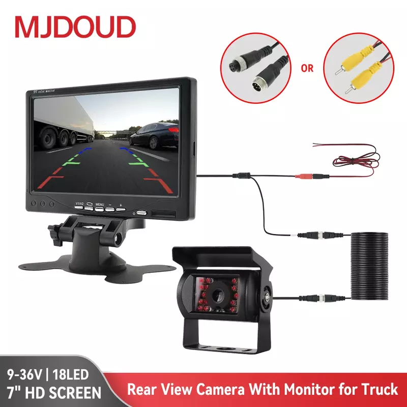 MJDOUD-Câmera de visão traseira do carro, monitor para estacionamento de caminhões, HD invertendo câmera com tela, universal, 9-36V, 1024x600, 7"