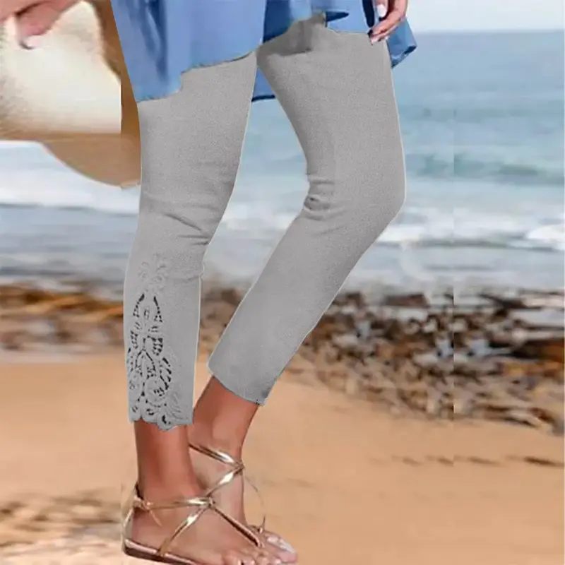 Женские леггинсы с кружевом и высокой талией, облегающие эластичные универсальные укороченные брюки на весну и осень, летние бриджи, брюки