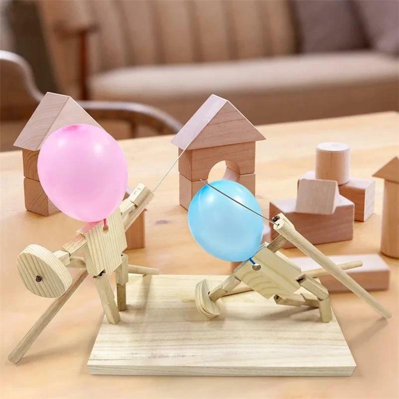Fun Balloon Bamboo Man Battle Handmade Wooden Fencing Puppets Wooden Bots Battle Game Whack A Balloon For Home Party Table Game