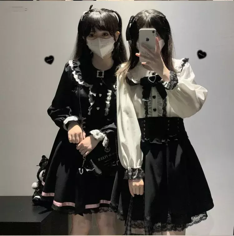 Dolce pizzo Patchwork manica lunga Crop Top camicetta donna giapponese Y2k Harajuku Camisas JK Bow Ruffle Shirt 2024 Kawaii Blusa Femme