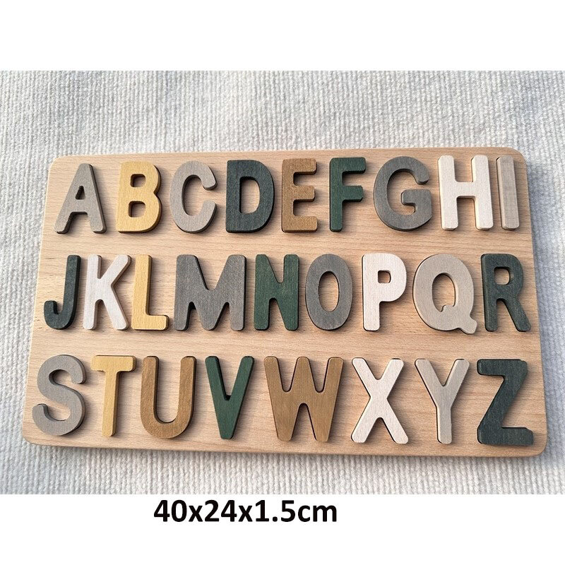 Montessori Wooden Tray  Rainbow Alphabet Puzzle Pastel ABC Learn Letters Educational Board for Kids