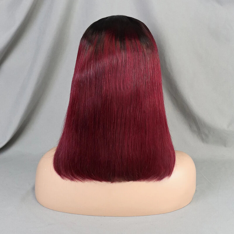1 Tb99j Kleur 4X4 Transparante Kant Sluiting Pruiken Transparant Steil Haar Korte Bob Pruiken Remy Human Hair Pruiken Voor Zwarte Vrouwen