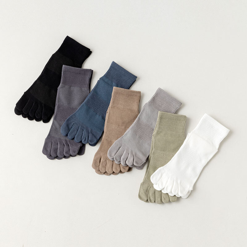 Spring Yoga Five Finger Socks Men's Organic Cotton Solid Breathable Sweat-wicking Solid Pilates Fitness Harajuku Socks With Toes
