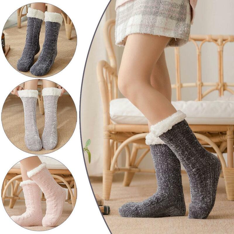 Fashion Thickened Winter Plush Cotton Socks Thermal Comfortable Sleep Home Color Socks Floor Women's Soft Floor Antiskid So I1B9