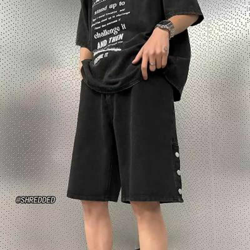 2024 Jeans Shorts Side Buttons Streetwear Hip Hop Casual Male Straight Leg Denim Shorts New Fashion Summer Korean Men y2k jeans