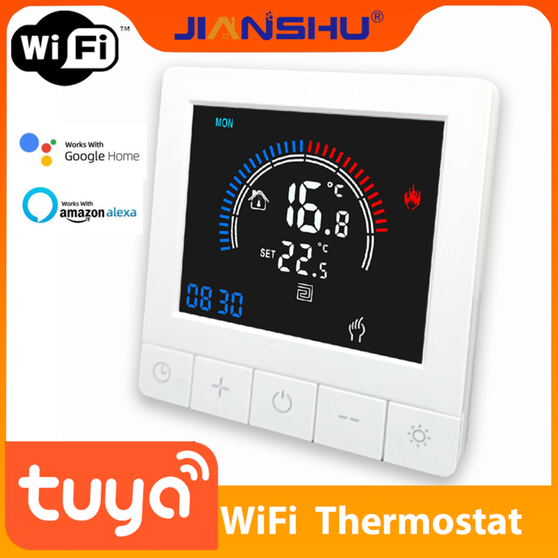 منظم حرارة منزلي ذكي من Jianshu Tuya 220 فولت مزود بمستشعر واي فاي للتحكم في درجة الحرارة مزود بأرضية دافئة