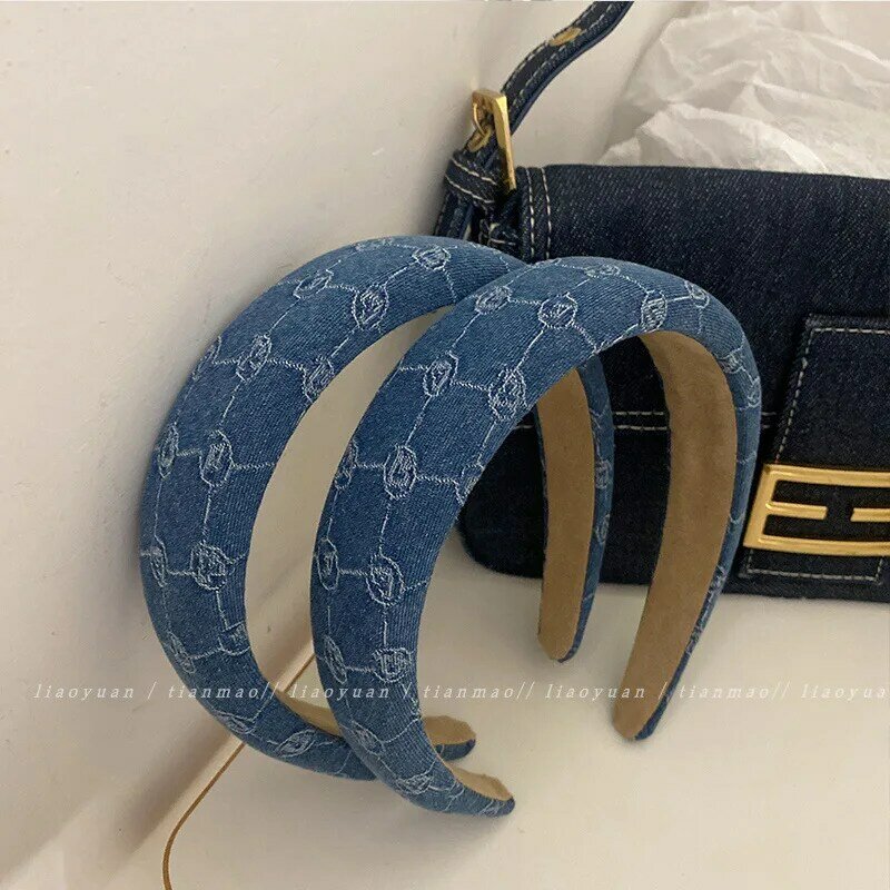 Denim Color Fabric Letters Hairbands for Women Pattern Versatile Design Texture New High Headband Hair Accessories
