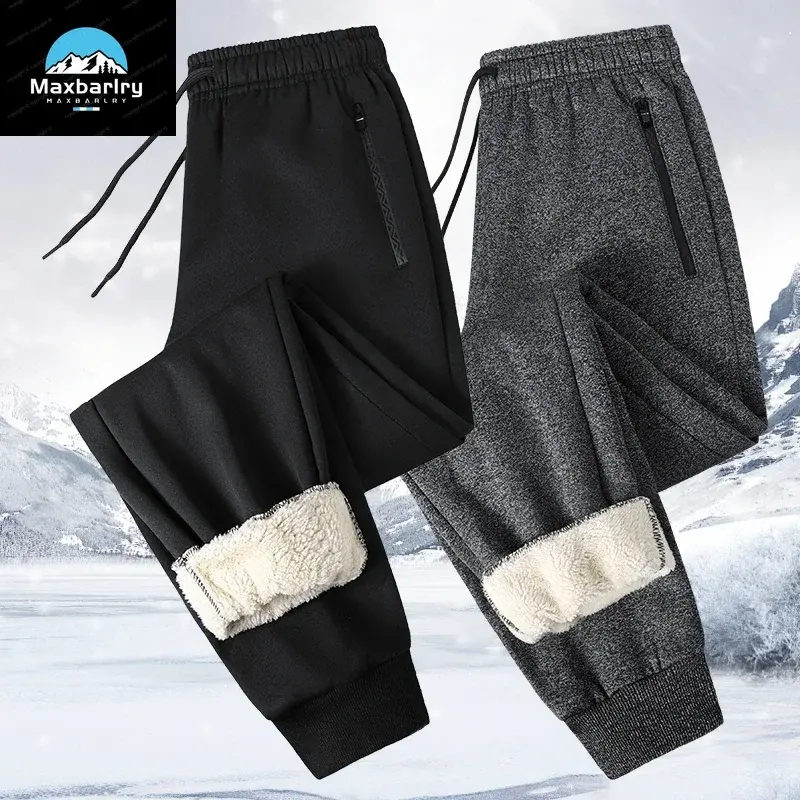 Зимние спортивные мужские зимние брюки, однотонные плюшевые утепленные хлопковые брюки для отдыха, модная зимняя мужская Рабочая одежда