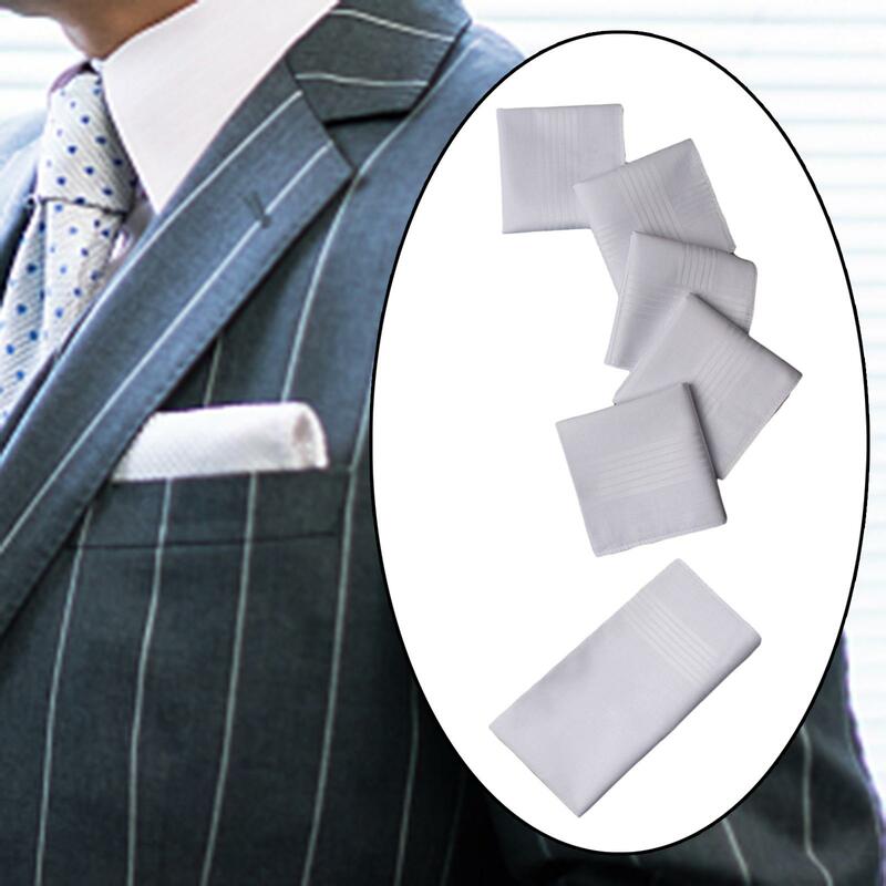 6x Pure White Mens Handkerchief Hankies Wipe The Sweat Towels Bandanas Pocket Square for Men Women Everyday Use Wedding DIY