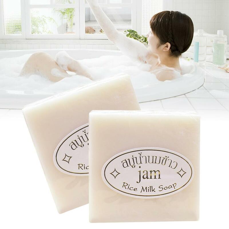 Sabun beras buatan tangan, 1/3/5 buah alat mandi pemutih kontrol kulit Vitamin kolagen beras Thai Jasmine minyak pelembab