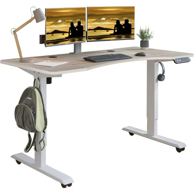 Bureau sur pied électrique réglable, table d'ordinateur avec planche à épissure, bureau debout, recommandé, 55x30 pouces