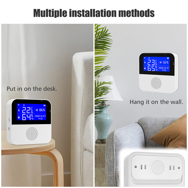 Capteur de température et d'humidité Tuya Smart Home, alarme intérieure et extérieure, hygromètre, détecteur Therye.com, prise en charge d'Alexa et de Google Home, Wi-Fi