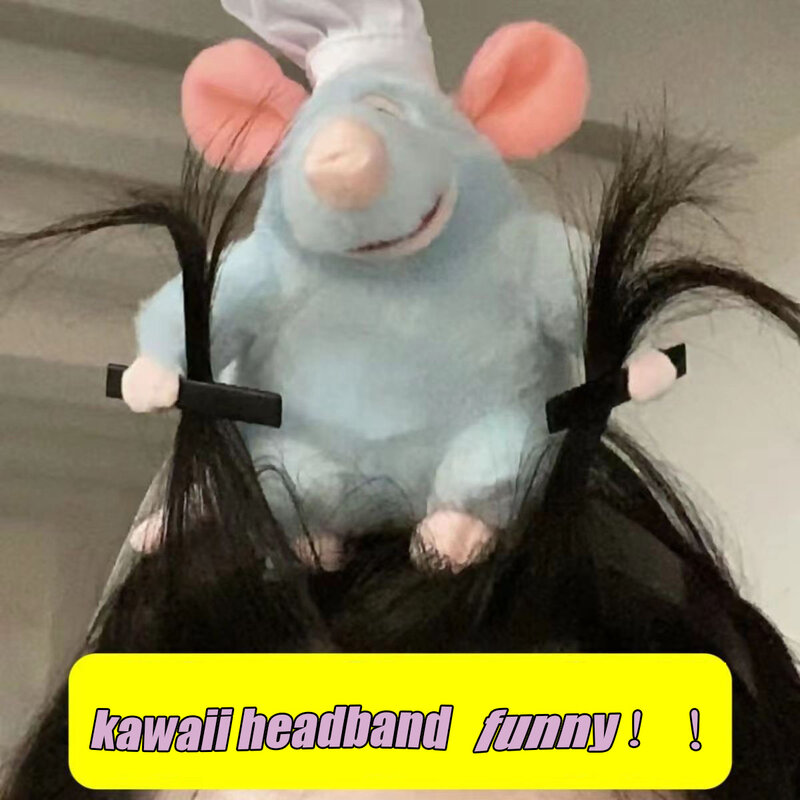 Kawaii ratouille女の子用ヘアバンドセット、ぬいぐるみヘアピン、ガレージアクセサリー、面白い漫画ジュエリー