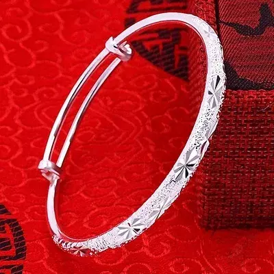 Hot new Fashion 925 Stamp Silver color Bracelets for Women Frosted shiny stars bangles adjustable Jewelry wedding Party Gifts