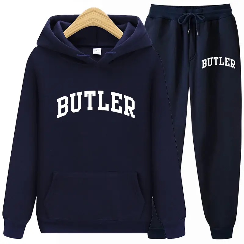 2024 Men's BUTLER Letter Printing Two Piece Sets Running Hoodie Sweatpants Mens Suit 2PK Autumn Winter Casual Woolen Sportswear