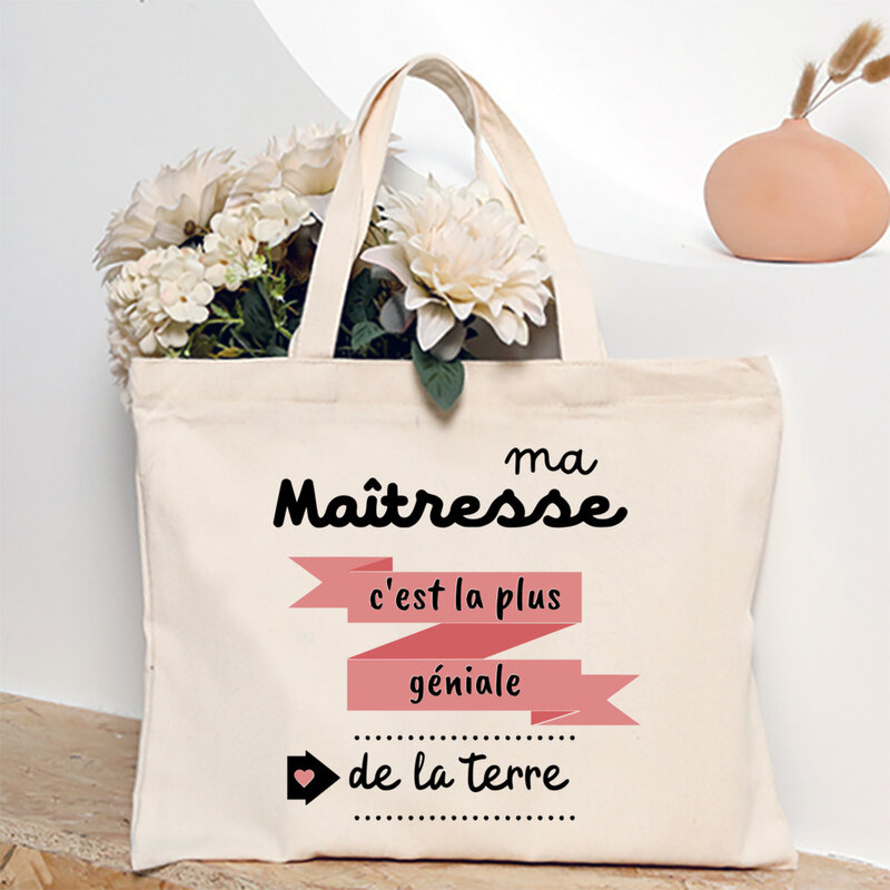 My Maitresse Is The Greatest on Earth Printed Canvas Shoulder Bags Female Shopping Totes Women Travel Handbags Gifts for Teacher