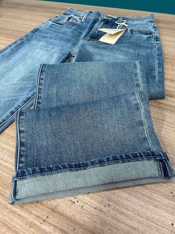 Celana denim panjang retro wanita, jeans sedikit melebar longgar pinggang tinggi 2023