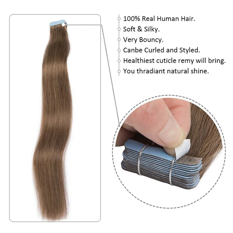 Gerades Klebeband in der menschlichen Haar verlängerung maschine brasilia nisches Remy-Band in der Verlängerung nahtloser Hauts chuss 20pc/40 teil/paket natürliche Farbe