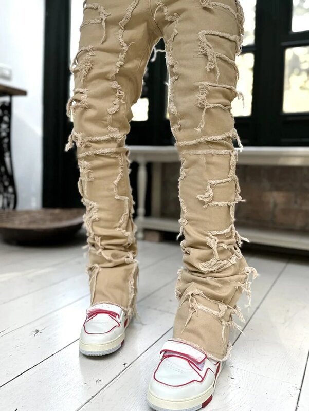 Pantalones vaqueros de pierna recta para hombre, Jeans Retro de moda urbana, elásticos, estilo explosivo, nuevo