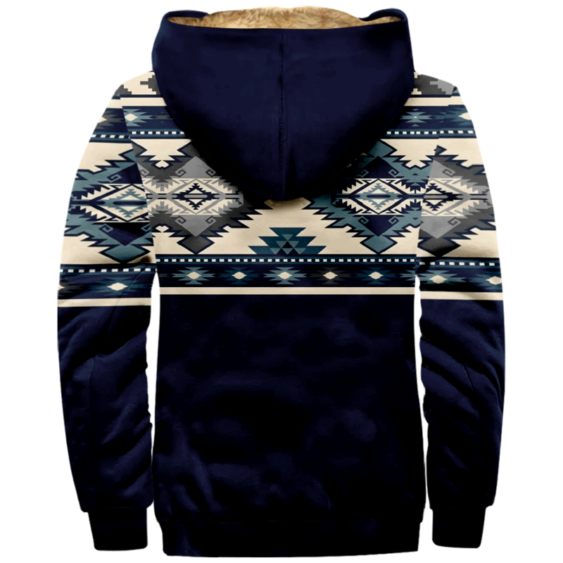 Tribal Graphic Print Vintage Hoodie Long Sleeve Zipper Sweatshirt Winter Stand Collar Coat Women Men Harajuku Clothes