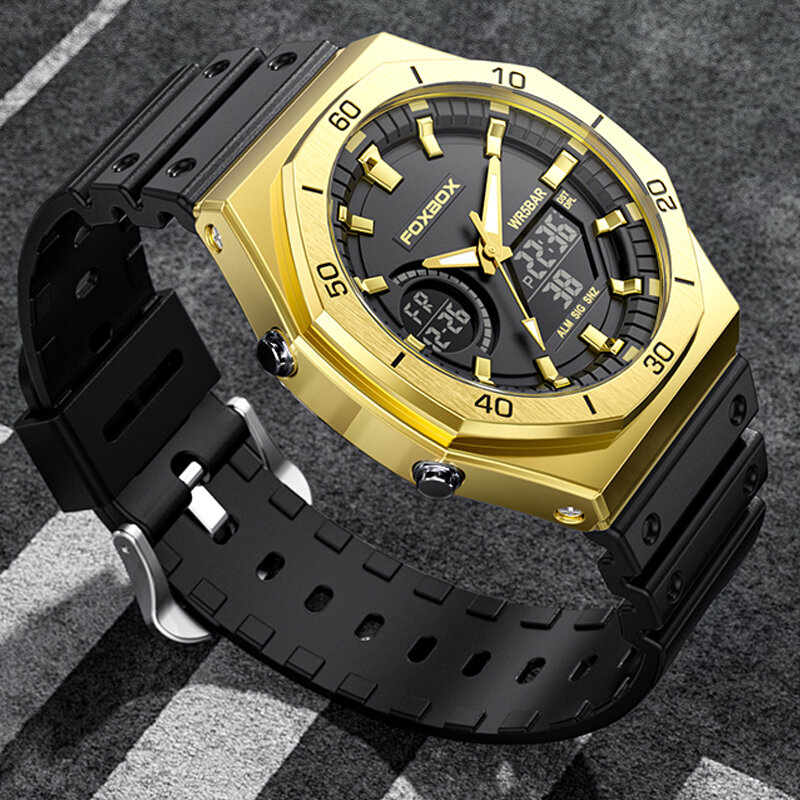 LIGE-럭셔리 스포츠 쿼츠 시계 남성용, 듀얼 디스플레이 방수 크로노그래프 손목 시계