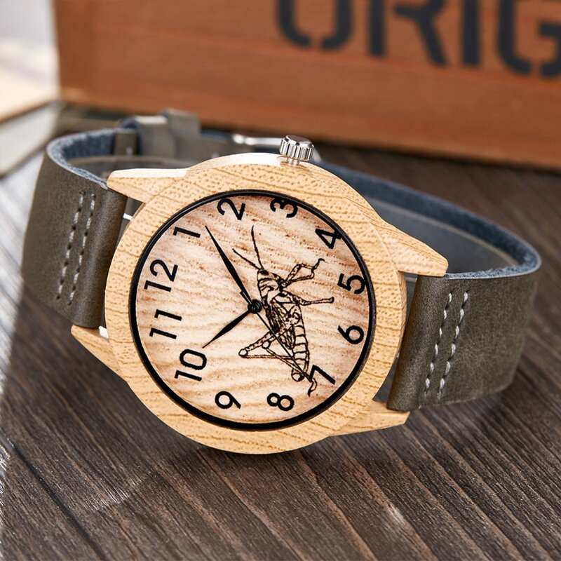Reloj de madera creativo para hombre y mujer, cronógrafo de cuarzo, imitación de bambú, minimalista, de cuero marrón suave, 2022