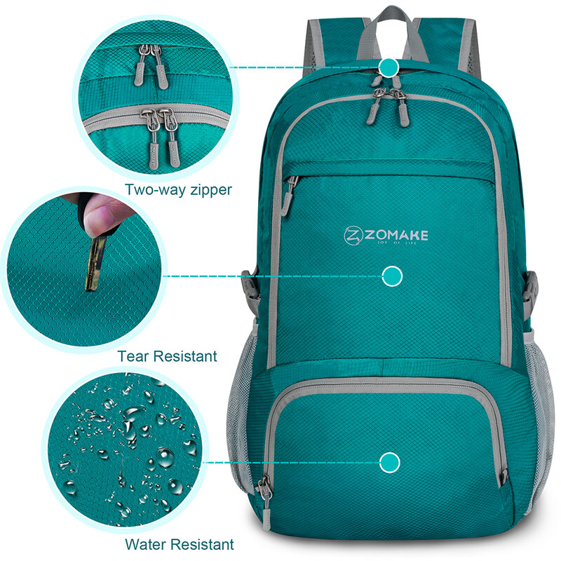 Zomeke-男性用の軽量バックパック,折りたたみ式,防水,ハイキングやアウトドアアクティビティに最適,軽量バッグ,30l