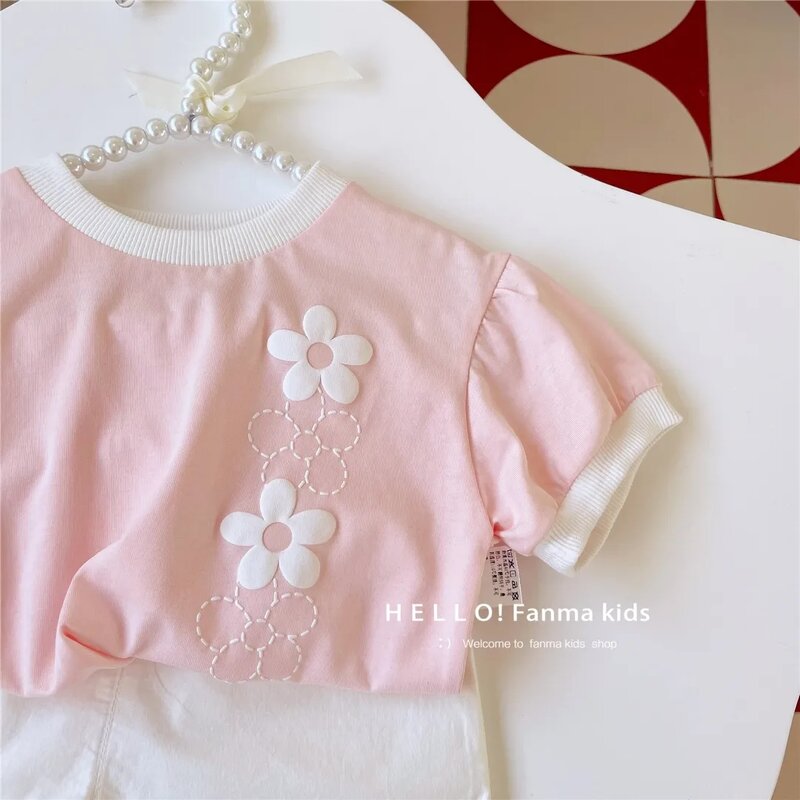 Kinderkleding Zomer Meisjes Baby Korte Mouw Set 2023 Nieuwe Koreaanse Meisjes Ronde Hals T-shirt Shorts 2Pc Set