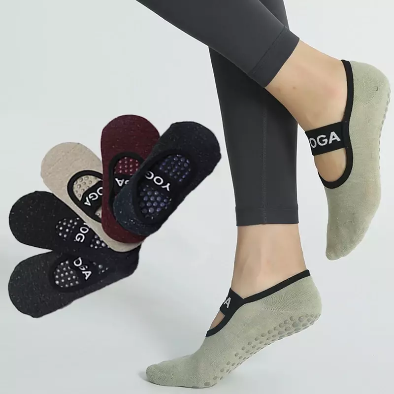 Calcetines de algodón antideslizantes para mujer, medias de silicona con puntos, para Yoga y Pilates