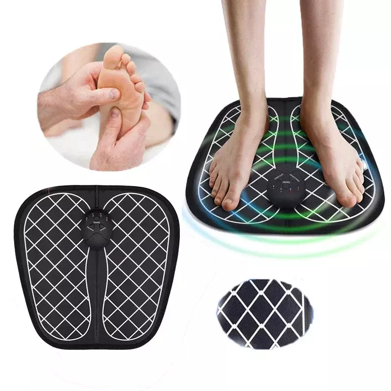Almohadilla masajeadora eléctrica EMS para pies, estimulador muscular recargable por USB, alfombrilla de masaje para pies, mejora la circulación sanguínea, alivia el dolor