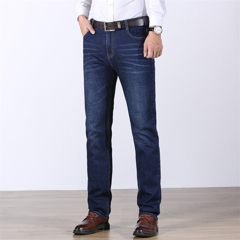 Джинсы мужские прямые повседневные, деловые брюки из денима, штаны для работы, эластичные штаны, размеры 28-40, на осень
