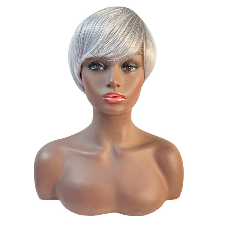 4 Inch Wig Head Covering Gray and White Short Hair Elderly Role-Playing Elegant Fashion Wig Set