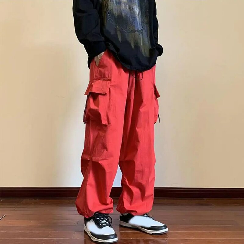 Брюки-карго мужские с эластичным поясом, дышащие тканевые штаны с несколькими карманами, с широкими штанинами, повседневная спортивная уличная одежда