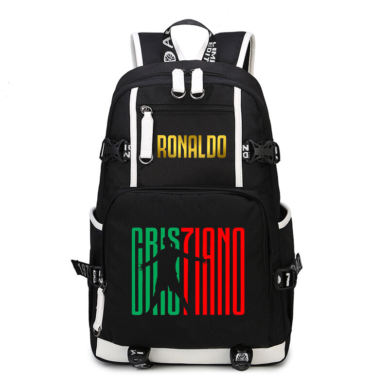 Ronaldo Print Student School Bag Youth Backpack Outdoor Travel Bag Black Children's Bag